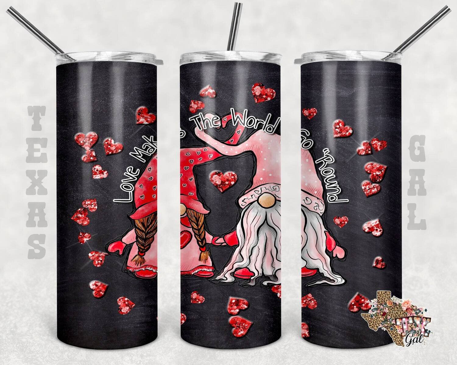 20 oz Skinny Tumbler Valentine's Day Gnomes Sublimation Design PNG Instant DIGITAL ONLY