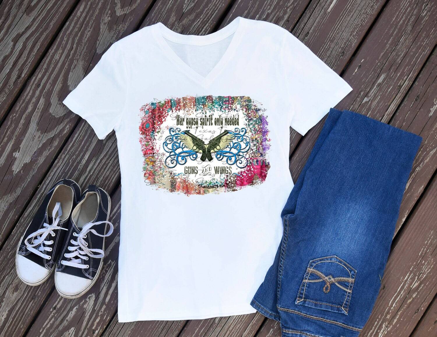 Gypsy Spirit, Guns and Wings, T-shirt, sublimation, digital download, PNG