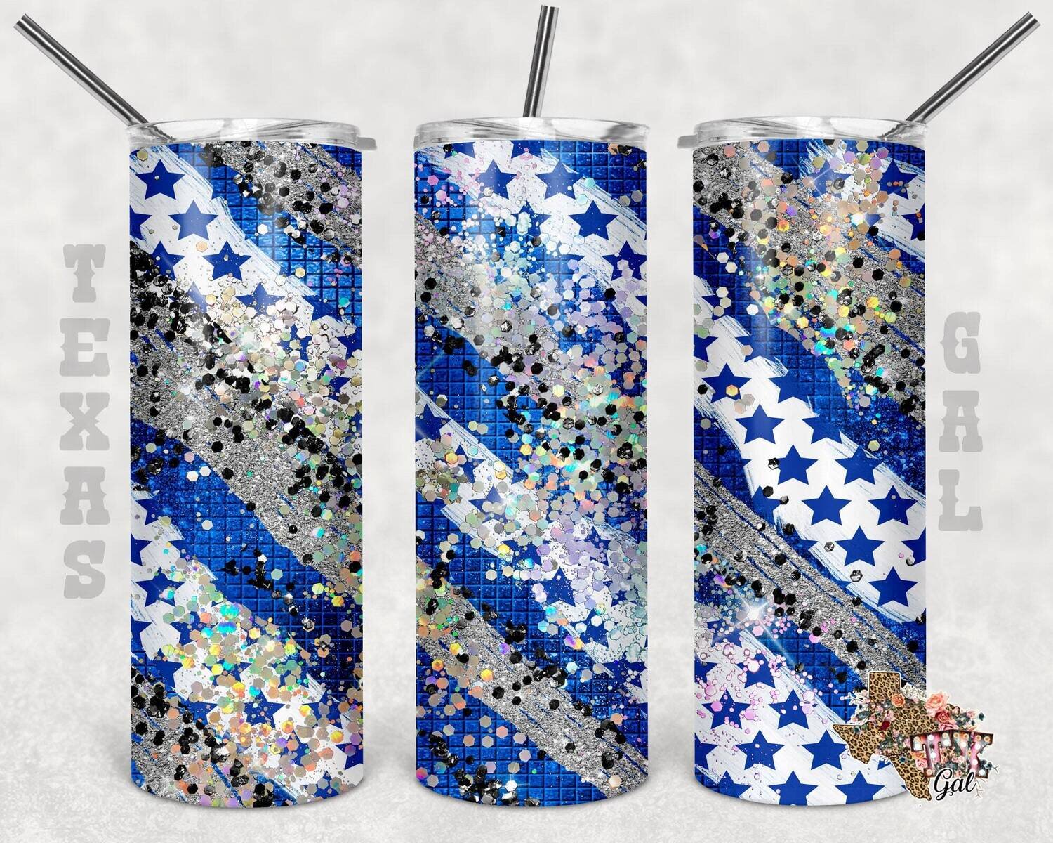 20 oz Skinny Tumbler Blue Silver Stars Milky Way Seamless Sublimation Design PNG Instant DIGITAL ONLY