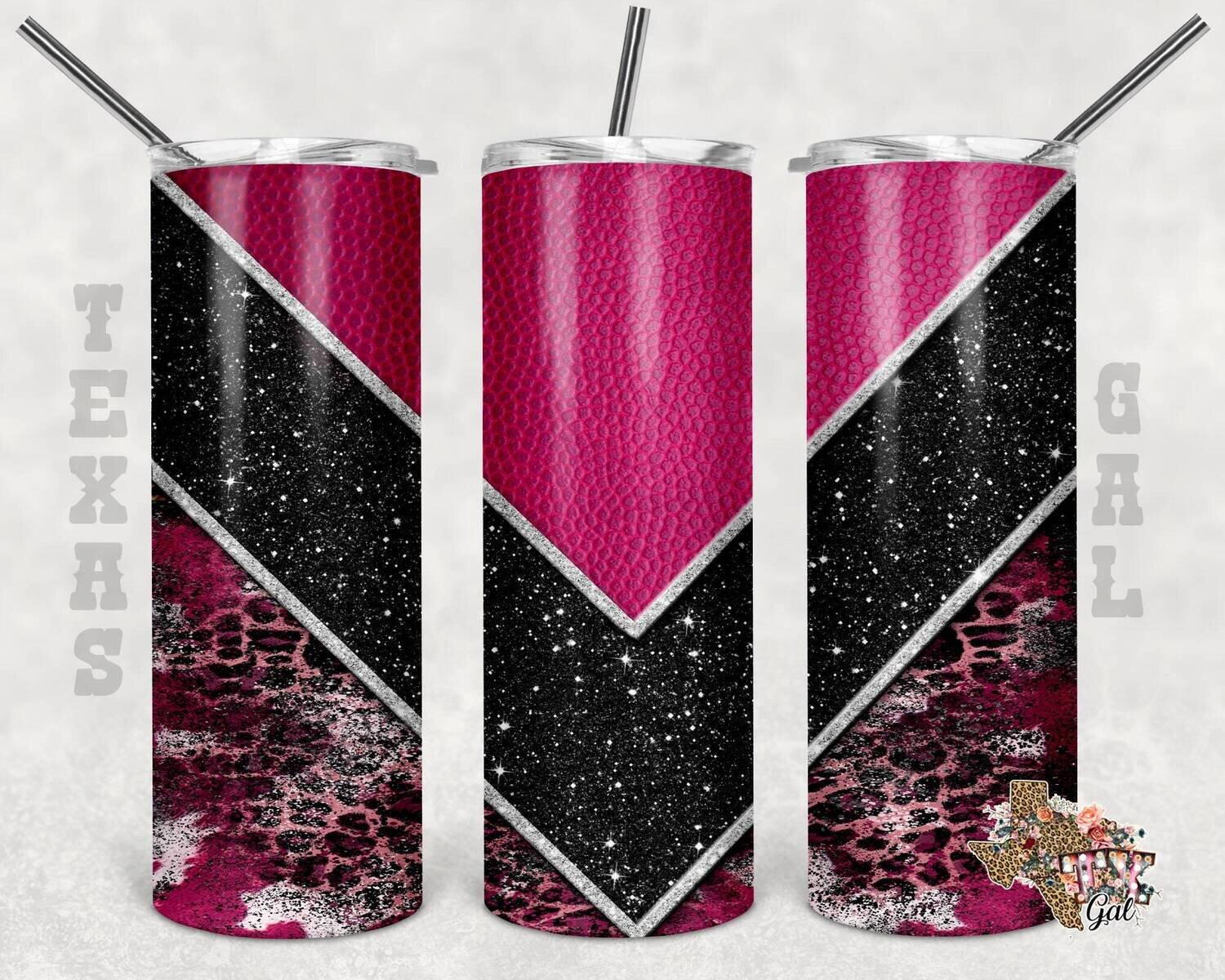 20 oz Skinny Tumbler Pink And Black Glitter Leather Sublimation Design PNG Instant DIGITAL ONLY