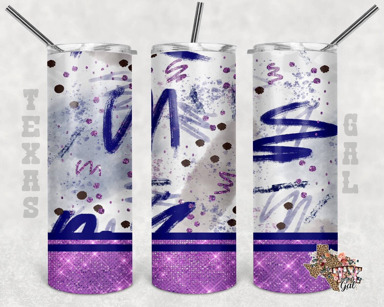 20 oz Skinny Tumbler Purple Glitter Sublimation Design PNG Instant DIGITAL ONLY