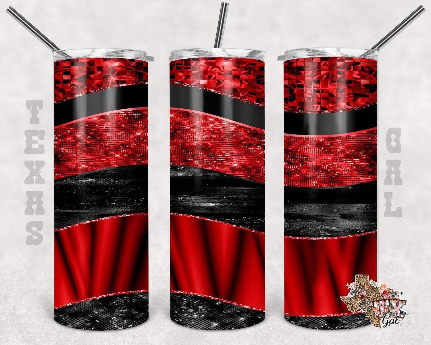 20 oz Skinny Tumbler Wave Red Black Glitter Seamless Sublimation Design PNG Instant DIGITAL ONLY