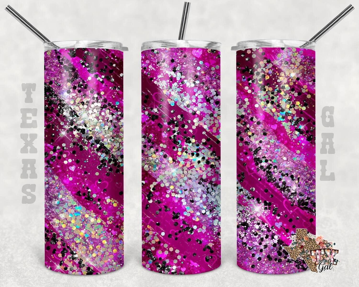 20 oz Skinny Tumbler Pink Glitter Milky Way Seamless Sublimation Design PNG Instant DIGITAL ONLY