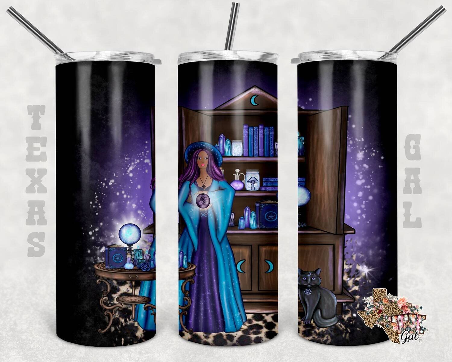 20 oz Skinny Tumbler Halloween Witch African American and White Sublimation Design PNG Instant DIGITAL ONLY