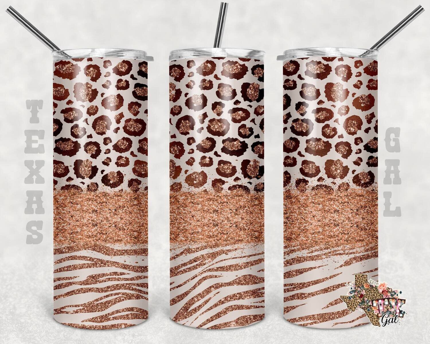 20 oz Skinny Tumbler Rose Gold Leopard Zebra Glitter Sublimation Design PNG Instant DIGITAL ONLY