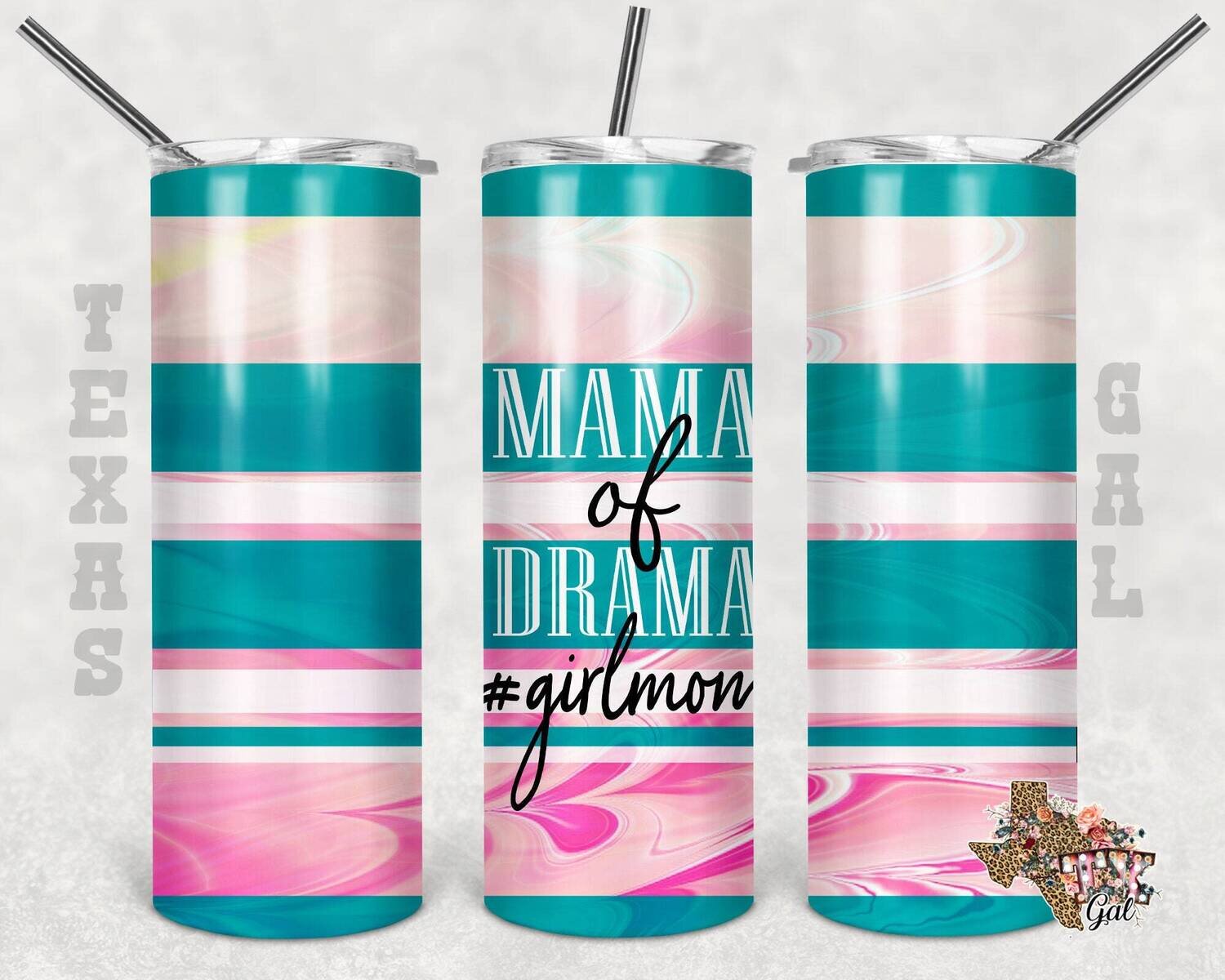 20 oz Skinny Tumbler Mama Of Drama Girl Mom Sublimation Design PNG Instant DIGITAL ONLY