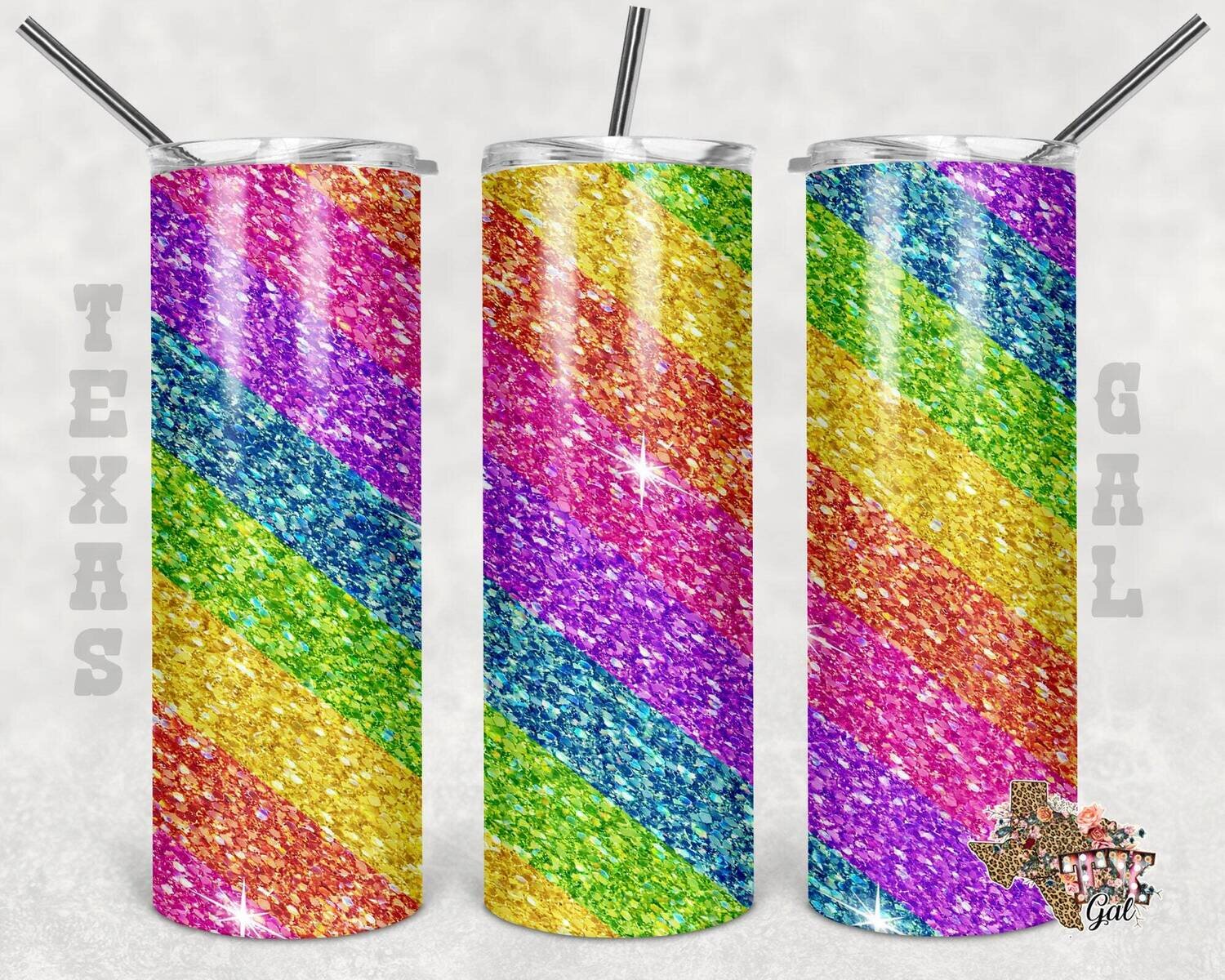 20 oz Skinny Tumbler Rainbow Glitter Sublimation Design PNG Instant DIGITAL ONLY