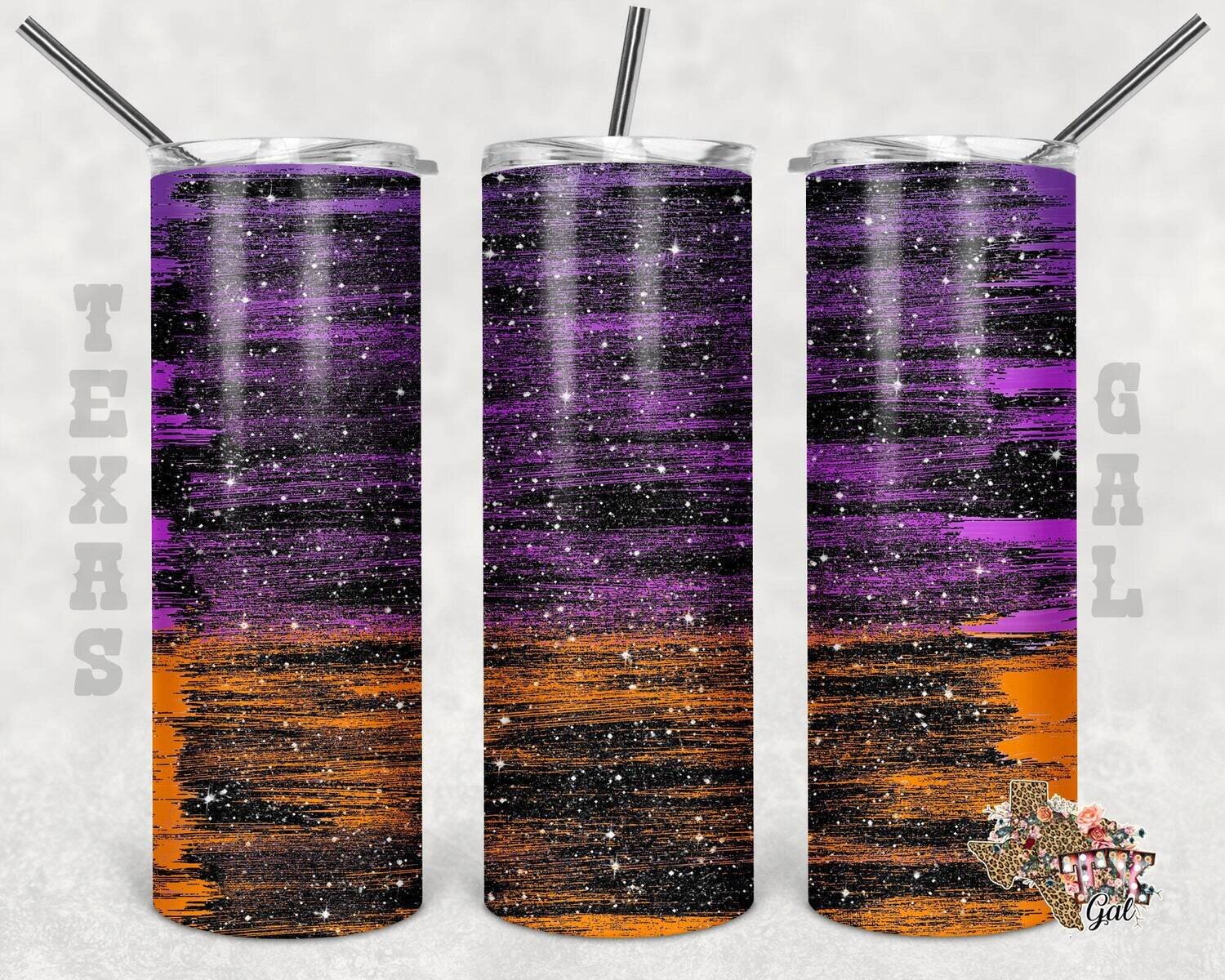 20 oz Skinny Tumbler Purple and Orange Glitter Paint Strokes Sublimation Design PNG Instant DIGITAL ONLY