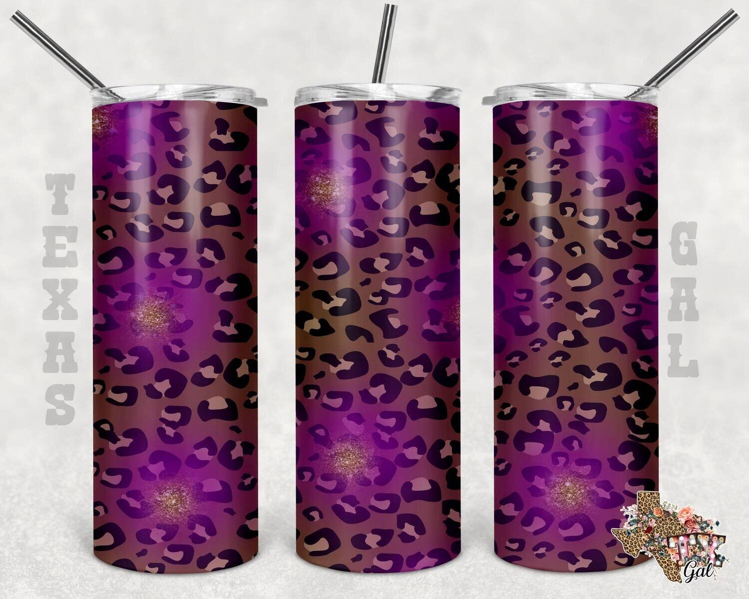 20 oz Skinny Tumbler Leopard Purple Glitter Sublimation Design PNG Instant DIGITAL ONLY