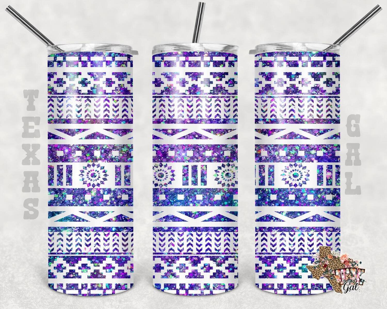 20 oz Skinny Tumbler Aztec Glitter Purple Sublimation Design PNG Instant DIGITAL ONLY