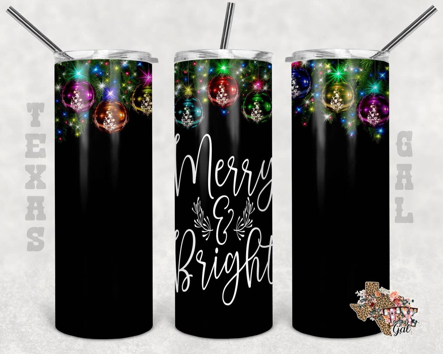 20 oz Skinny Tumbler Merry And Bright Christmas Sublimation Design PNG Instant DIGITAL ONLY