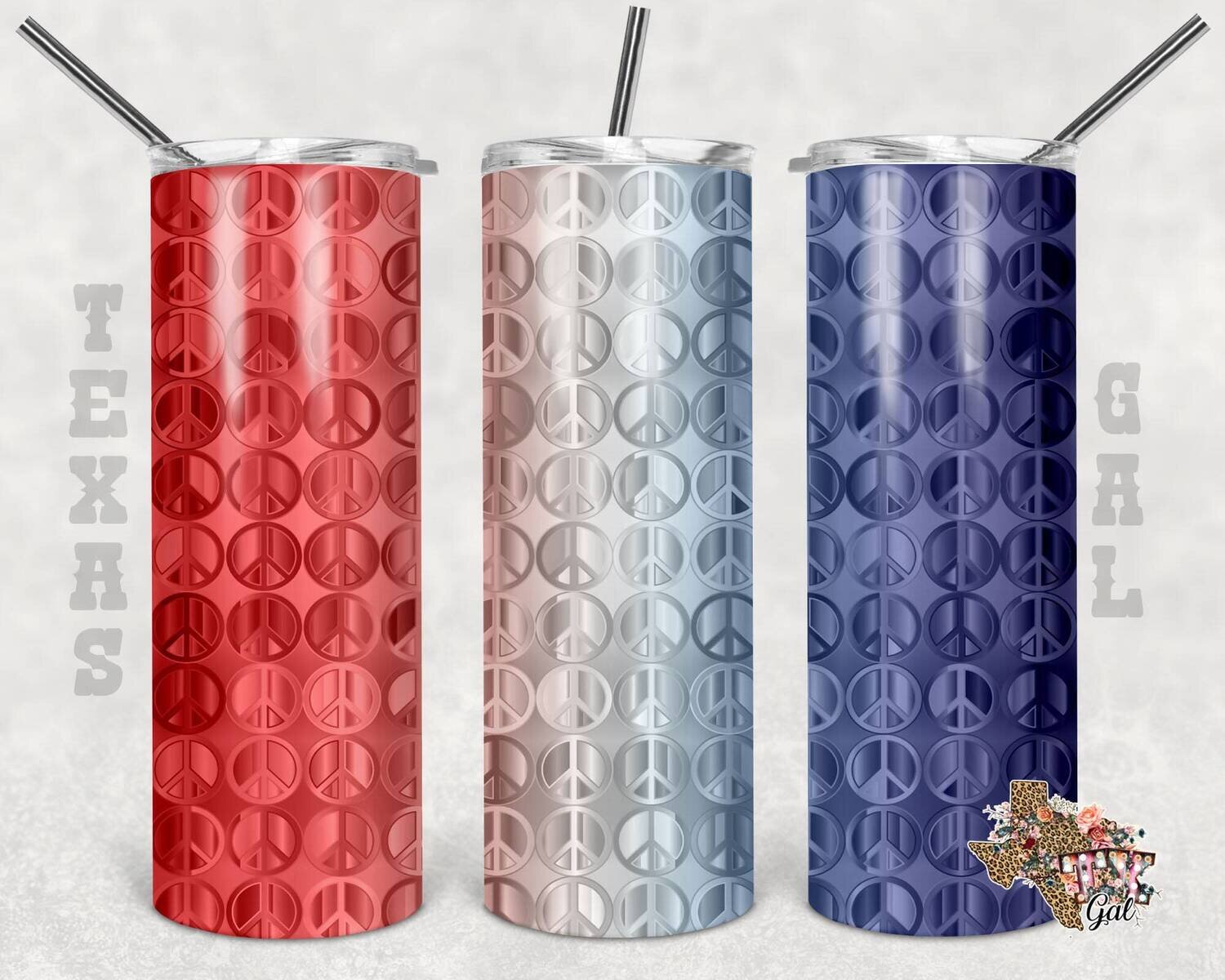 20 oz Skinny Tumbler Red White Blue Peace Signs Sublimation Design PNG Instant DIGITAL ONLY