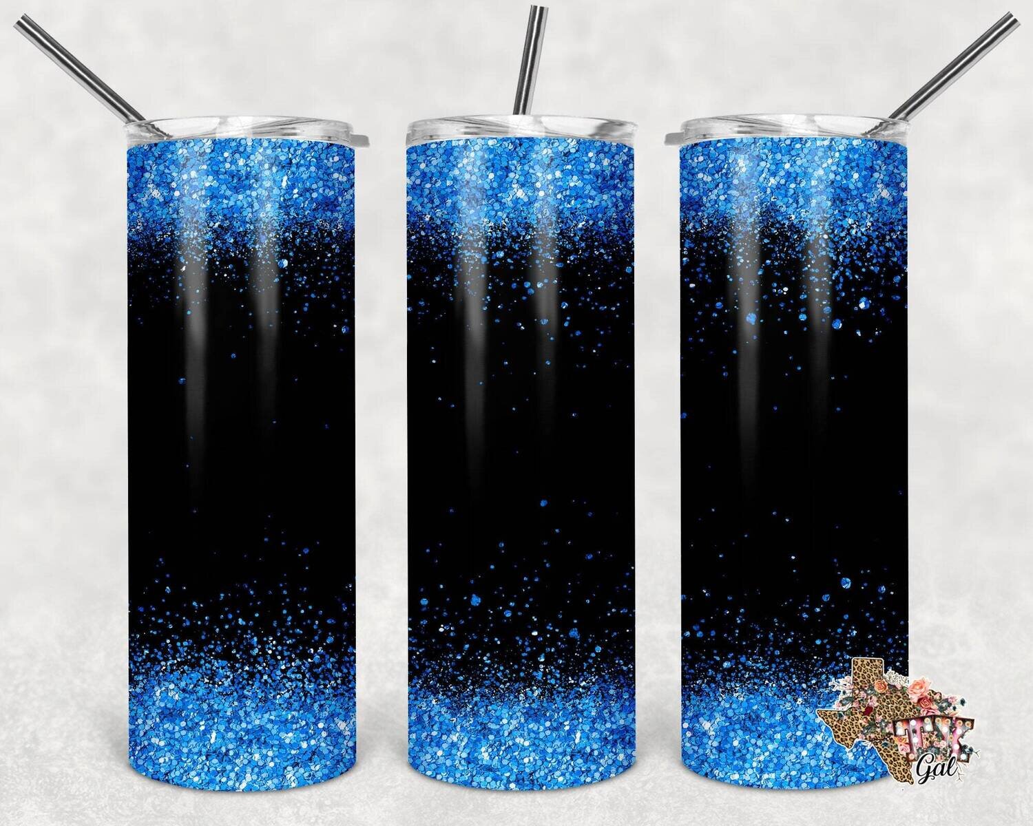 20 oz Skinny Tumbler Glitter black and blue Sublimation Design PNG Instant DIGITAL ONLY