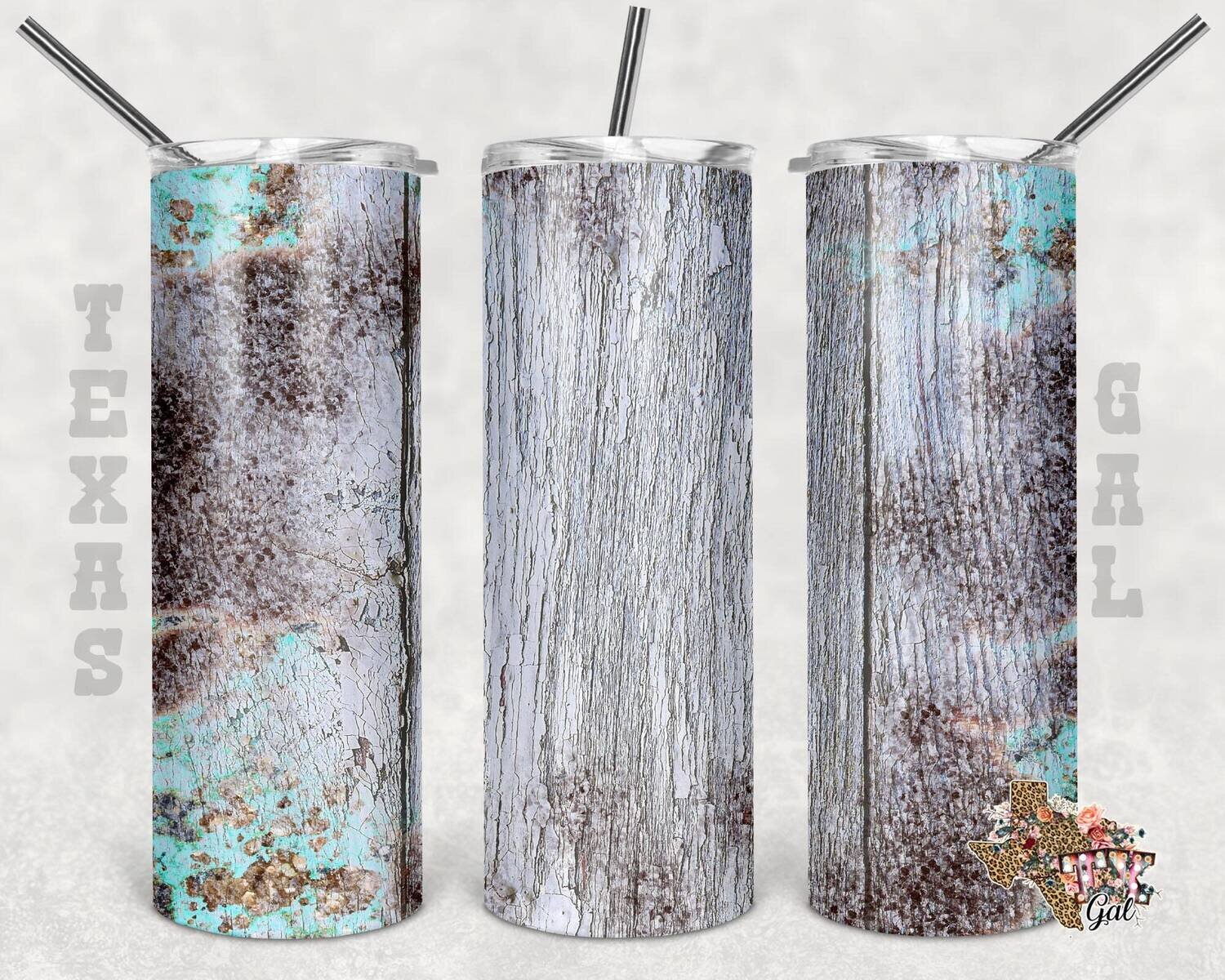 20 oz Skinny Tumbler Cow Print Wood Texture Turquoise Sublimation Design PNG Instant DIGITAL ONLY