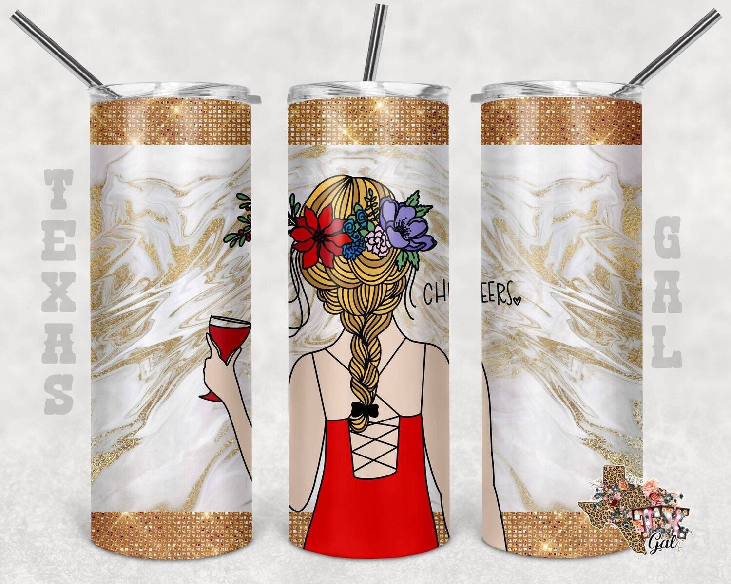 20 oz Skinny Tumbler Cheers Pretty Girl Sublimation Design PNG Instant DIGITAL ONLY