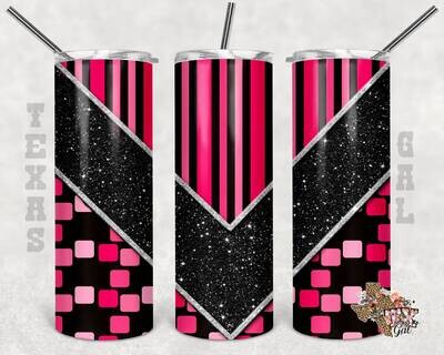 20 oz Skinny Tumbler Pink And Black Glitter Sublimation Design PNG Instant DIGITAL ONLY