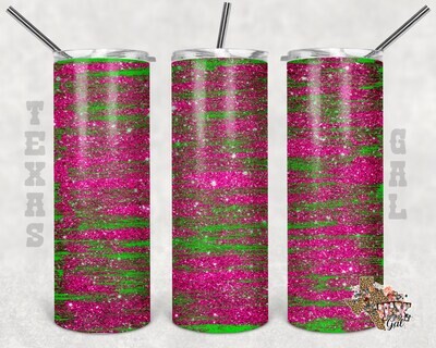 20 oz Skinny Tumbler Pink and Green Glitter Paint Strokes Seamless Sublimation Design PNG Instant DIGITAL ONLY