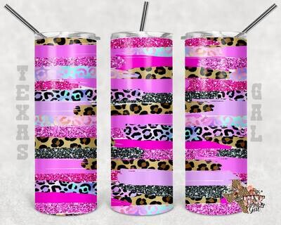 20 Oz skinny tumbler pink leopard brush wrap tapered straight template digital download sublimation graphics instant download sublimation