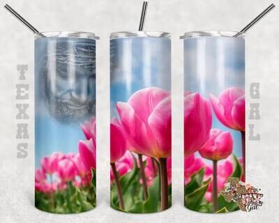 20 oz Skinny Tumbler Jesus Tulips Sublimation Design PNG Instant DIGITAL ONLY