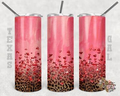 20 oz Skinny Tumbler Valentine's Day Leopard Glitter Hearts Sublimation Design PNG Instant DIGITAL ONLY