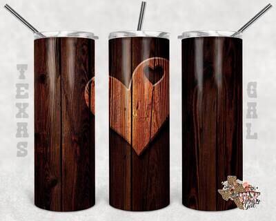 20 oz Skinny Tumbler Valentine's Day Wood Heart Sublimation Design PNG Instant DIGITAL ONLY