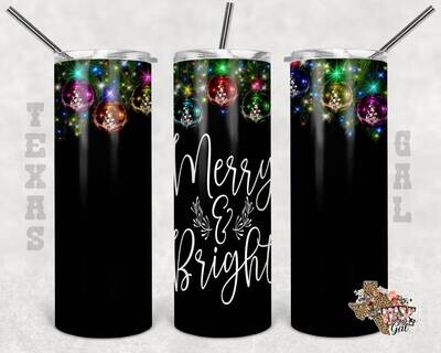 20 oz Skinny Tumbler Merry And Bright Christmas Sublimation Design PNG Instant DIGITAL ONLY