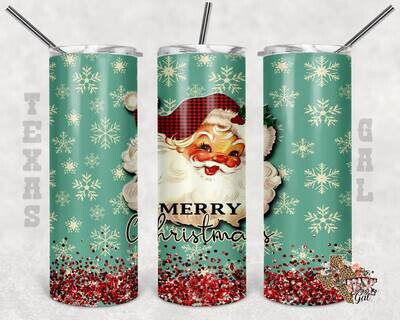 20 oz Skinny Tumbler Merry Christmas Retro Santa Sublimation Design PNG Instant DIGITAL ONLY