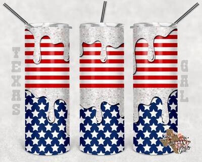 20 oz Skinny Tumbler Red White Blue Dripping Glitter Sublimation Design PNG Instant DIGITAL ONLY
