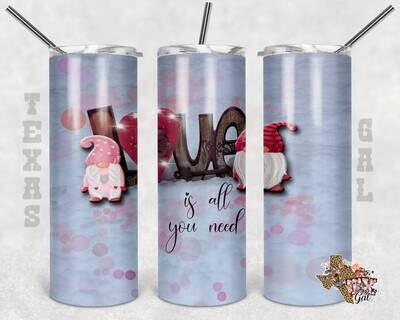 20 oz Skinny Tumbler Love Gnomes Valentine Sublimation Design PNG Instant DIGITAL ONLY
