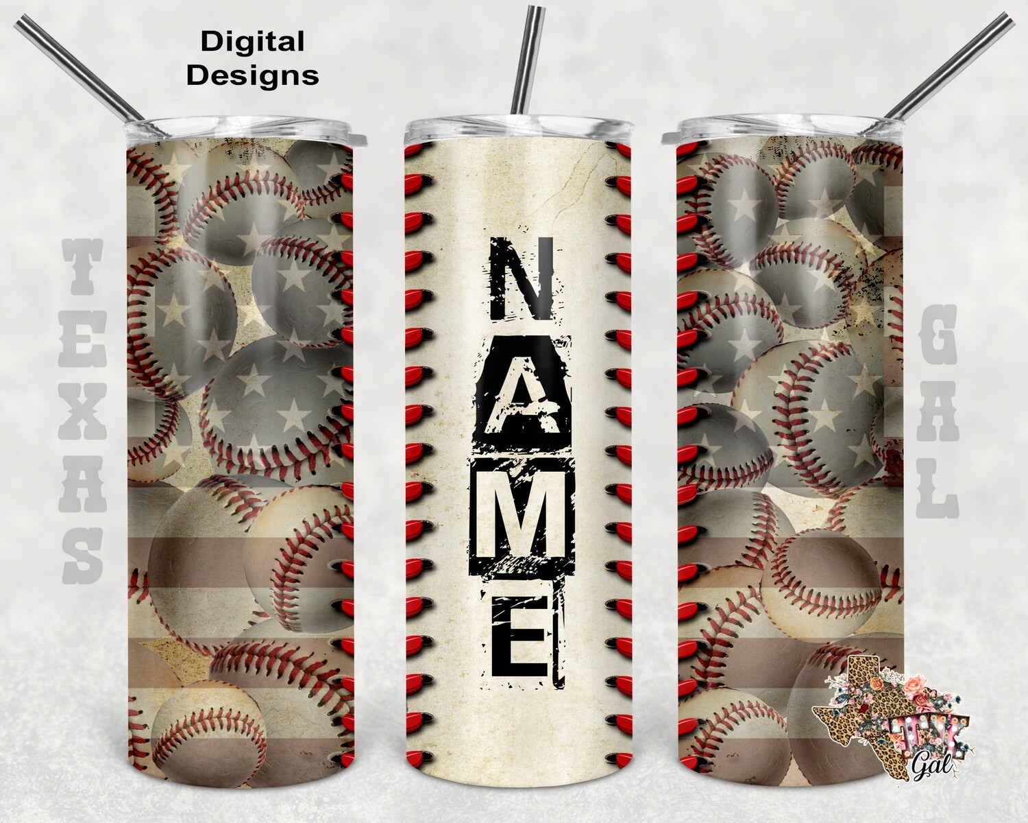 20 oz Skinny Tumbler U S A Flag Baseball Personalize Seamless Sublimation Design PNG Instant DIGITAL ONLY