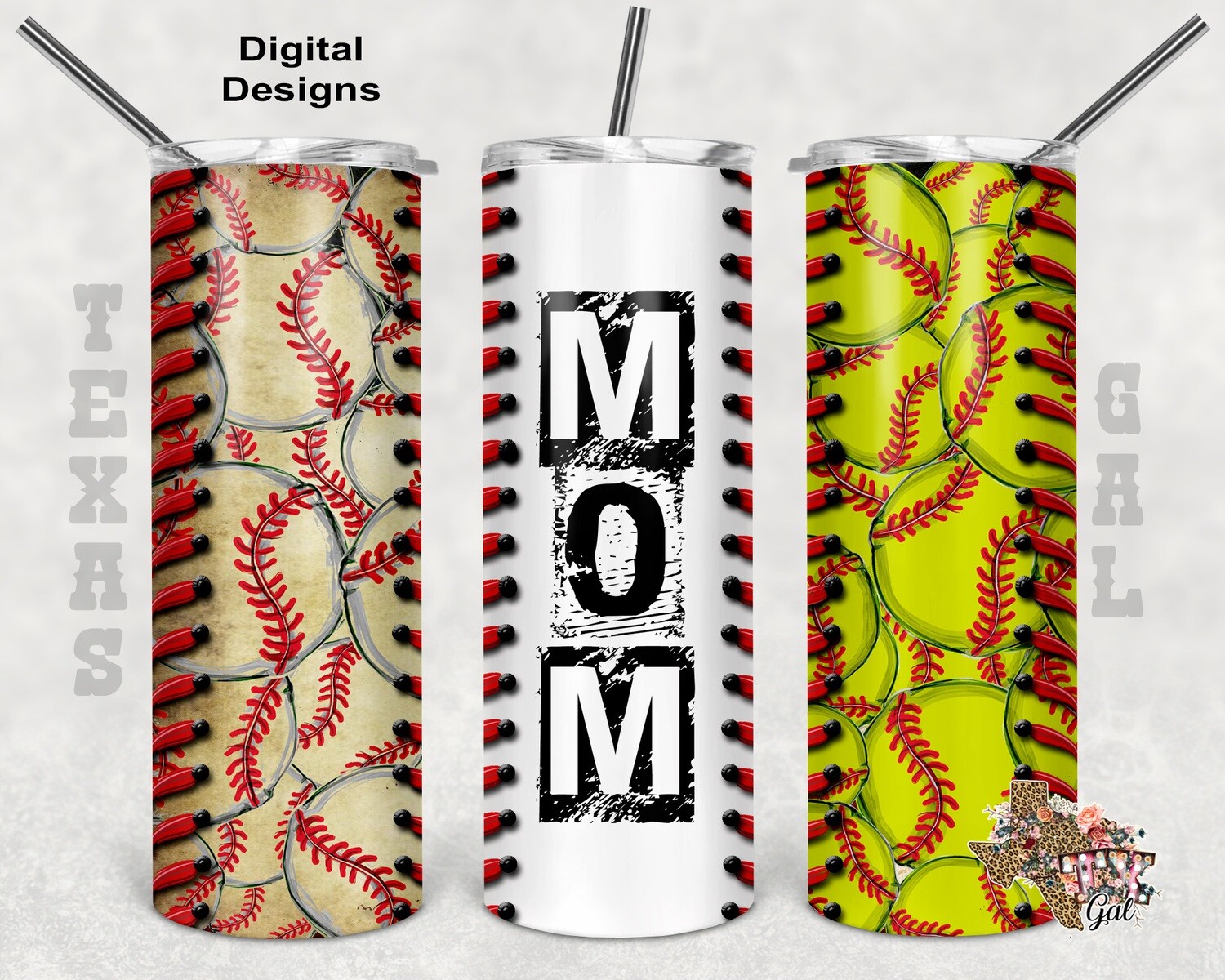 20 oz Skinny Tumbler Mom Baseball Softball Seamless Sublimation Design PNG Instant DIGITAL ONLY