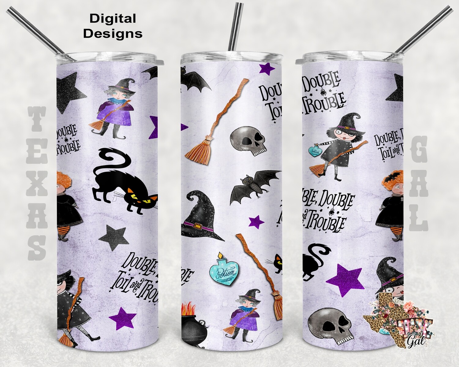 20 oz Skinny Tumbler Double Double Toil Trouble Witches Seamless Digital Download PNG
