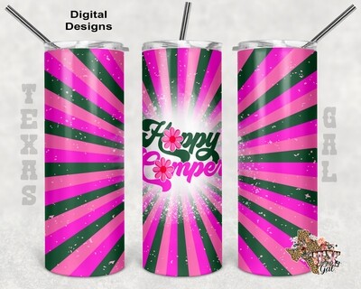 20 oz Skinny Tumbler Happy Camper Retro Seamless Digital Download PNG