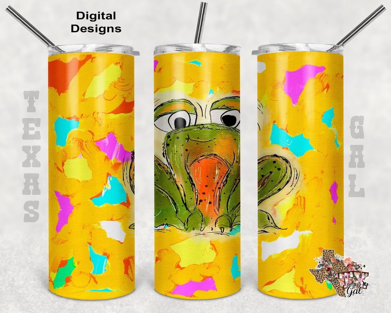 20 oz Skinny Tumbler Frog Bright Happy Colors Seamless Sublimation Design PNG Instant DIGITAL ONLY