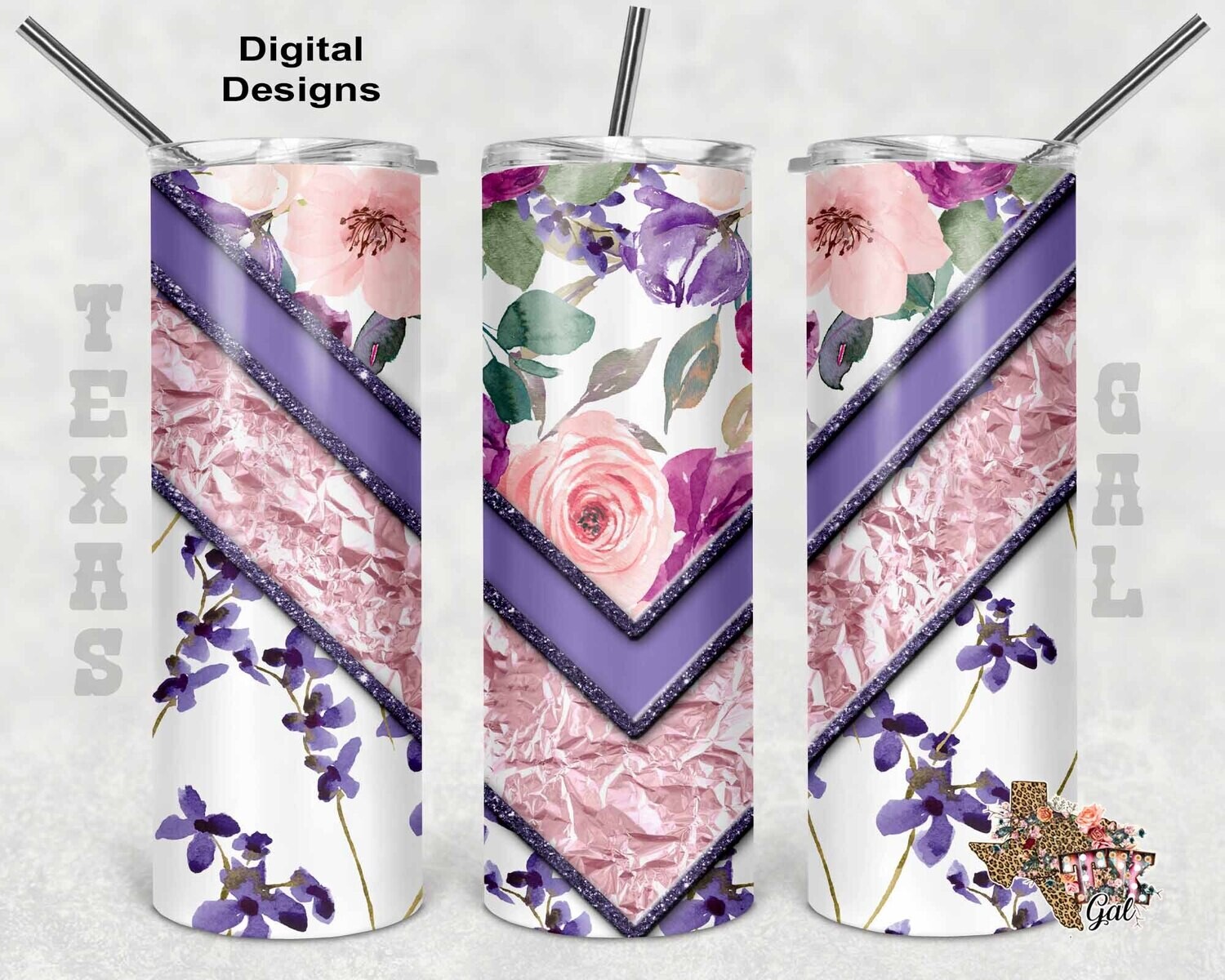 20 oz Skinny Tumbler Pink Purple Floral Sublimation Design PNG Instant DIGITAL ONLY