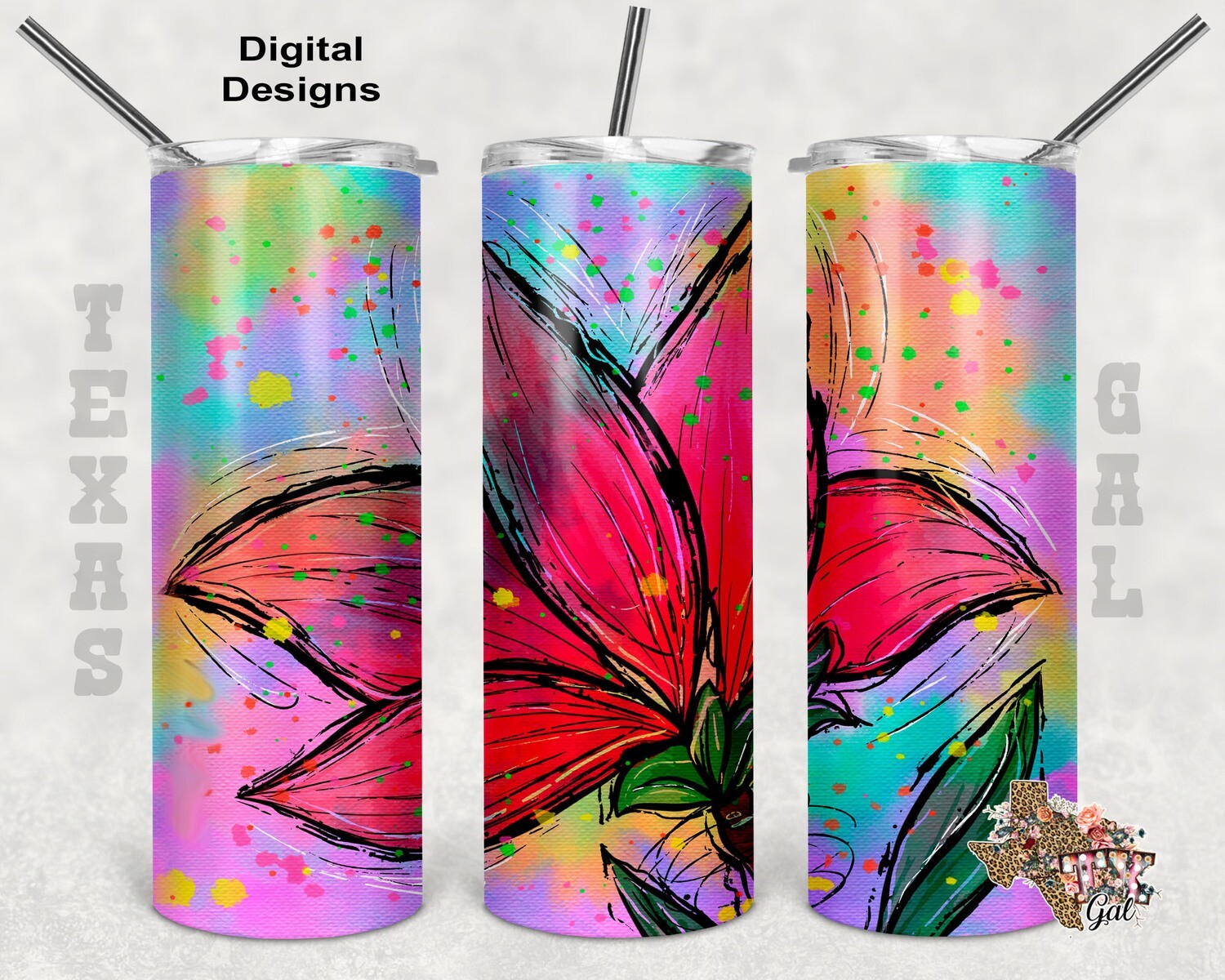 20 oz Skinny Tumbler Pretty Flower Bright Colors Seamless Sublimation Design PNG Instant DIGITAL ONLY
