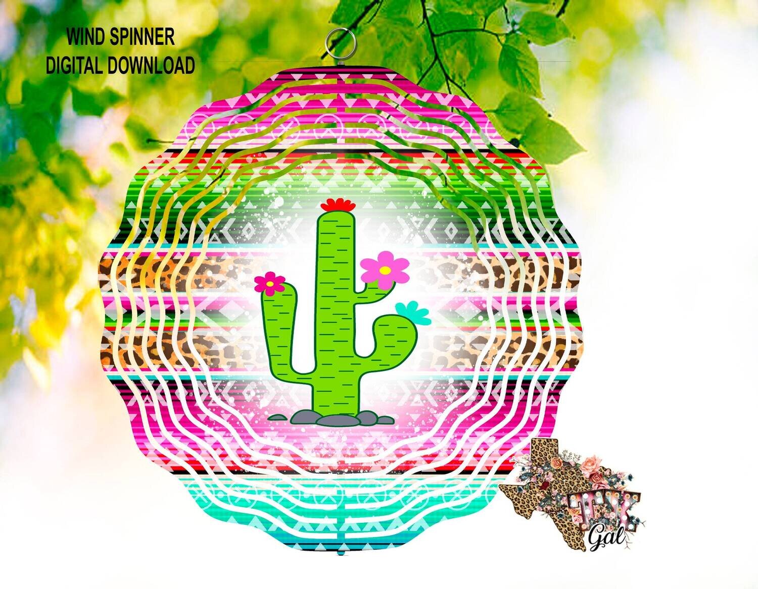 Wind Spinner Cactus Bright Colors Sublimation Digital Download PNG