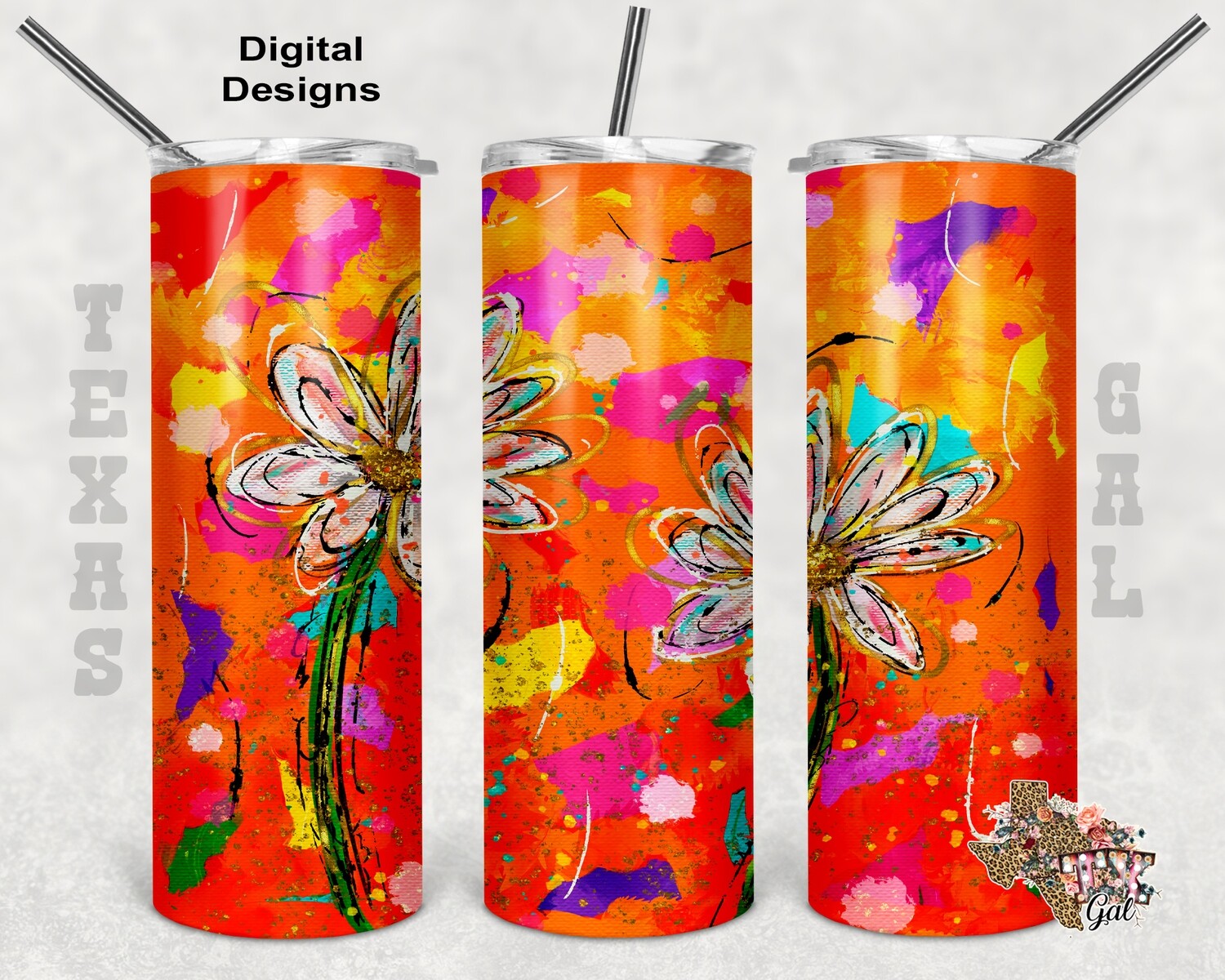 20 oz Skinny Tumbler Pretty Flowers Bright Colors Seamless Sublimation Design PNG Instant DIGITAL ONLY