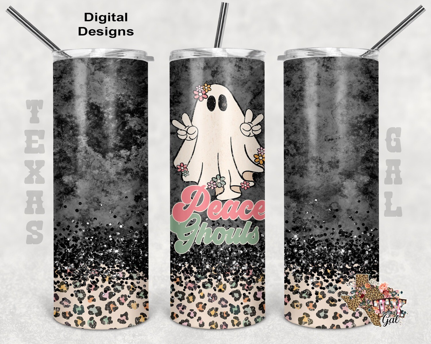 20 oz Skinny Tumbler Peace Ghouls Seamless Sublimation Design PNG Instant DIGITAL ONLY