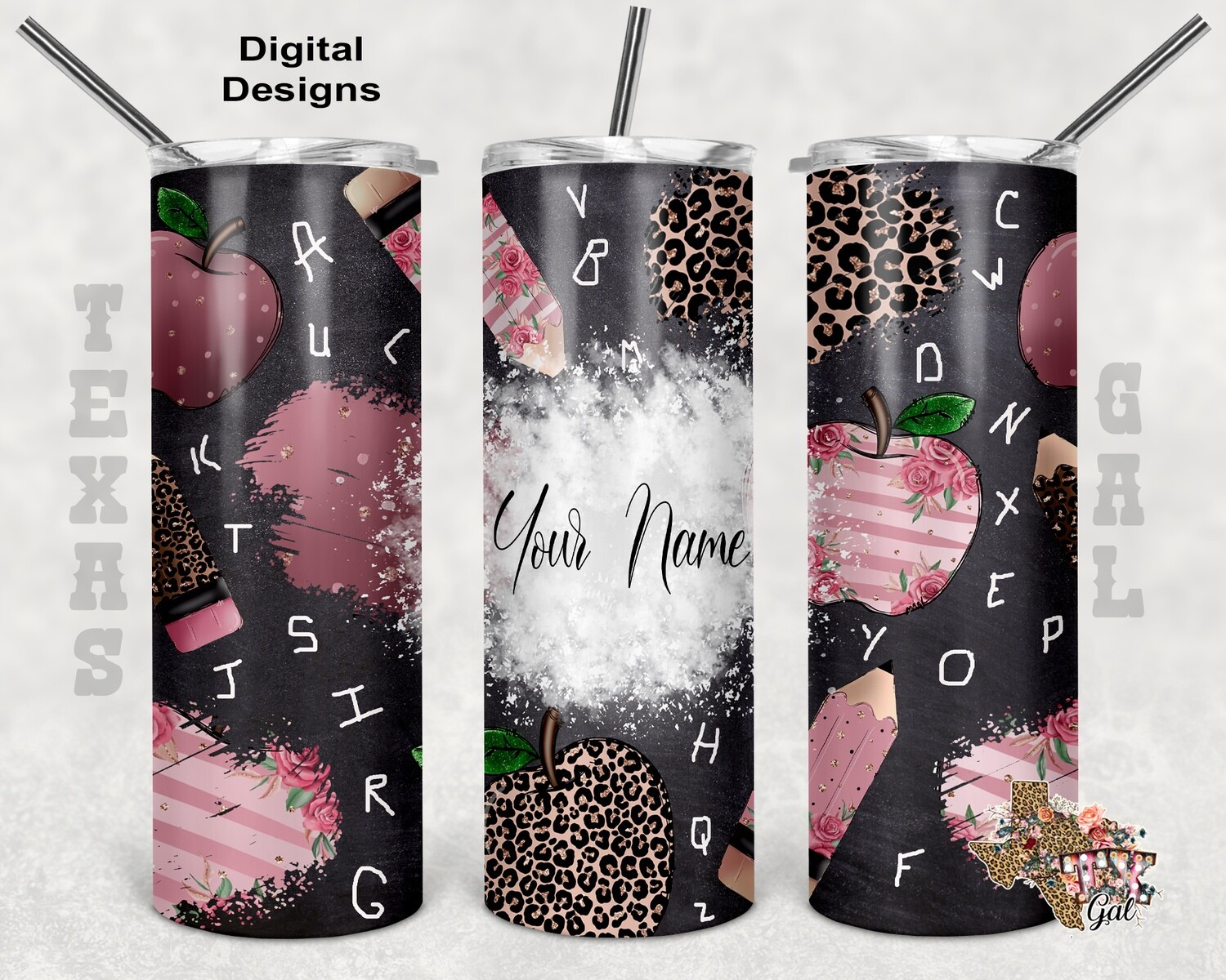 20 oz Skinny Tumbler Teacher Personalize Seamless Sublimation Design PNG Instant DIGITAL ONLY