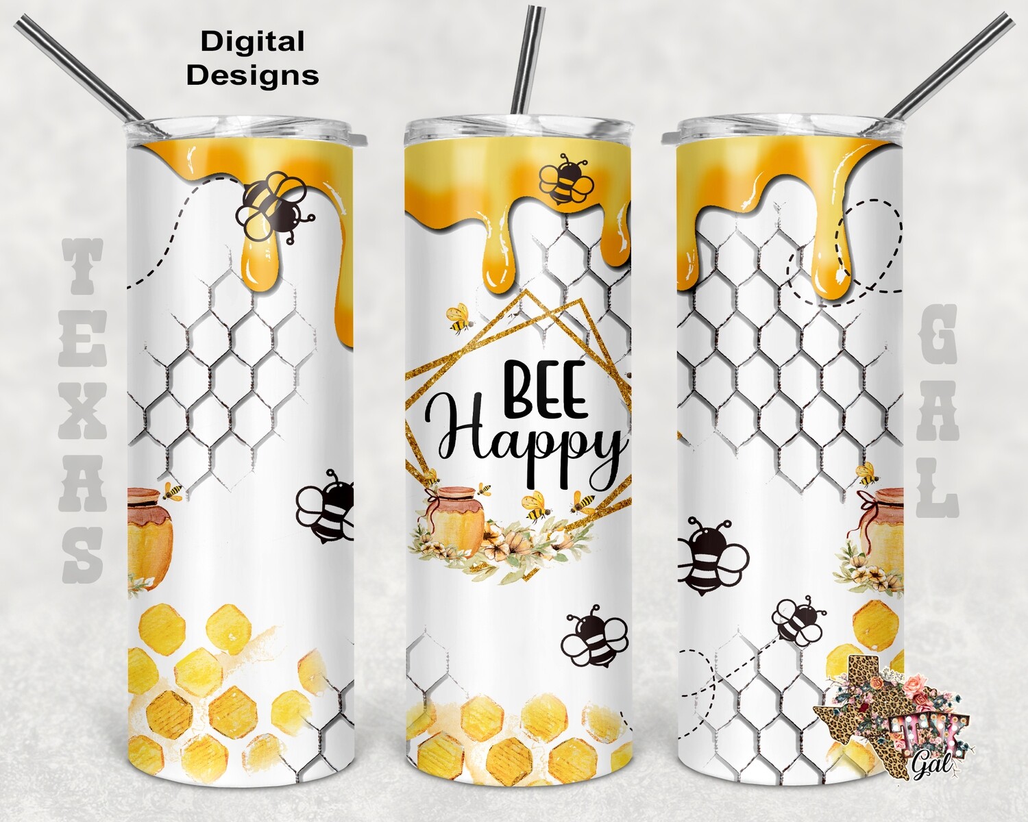 20 oz Skinny Tumbler Bee Happy Floral Seamless Sublimation Design PNG Instant DIGITAL ONLY