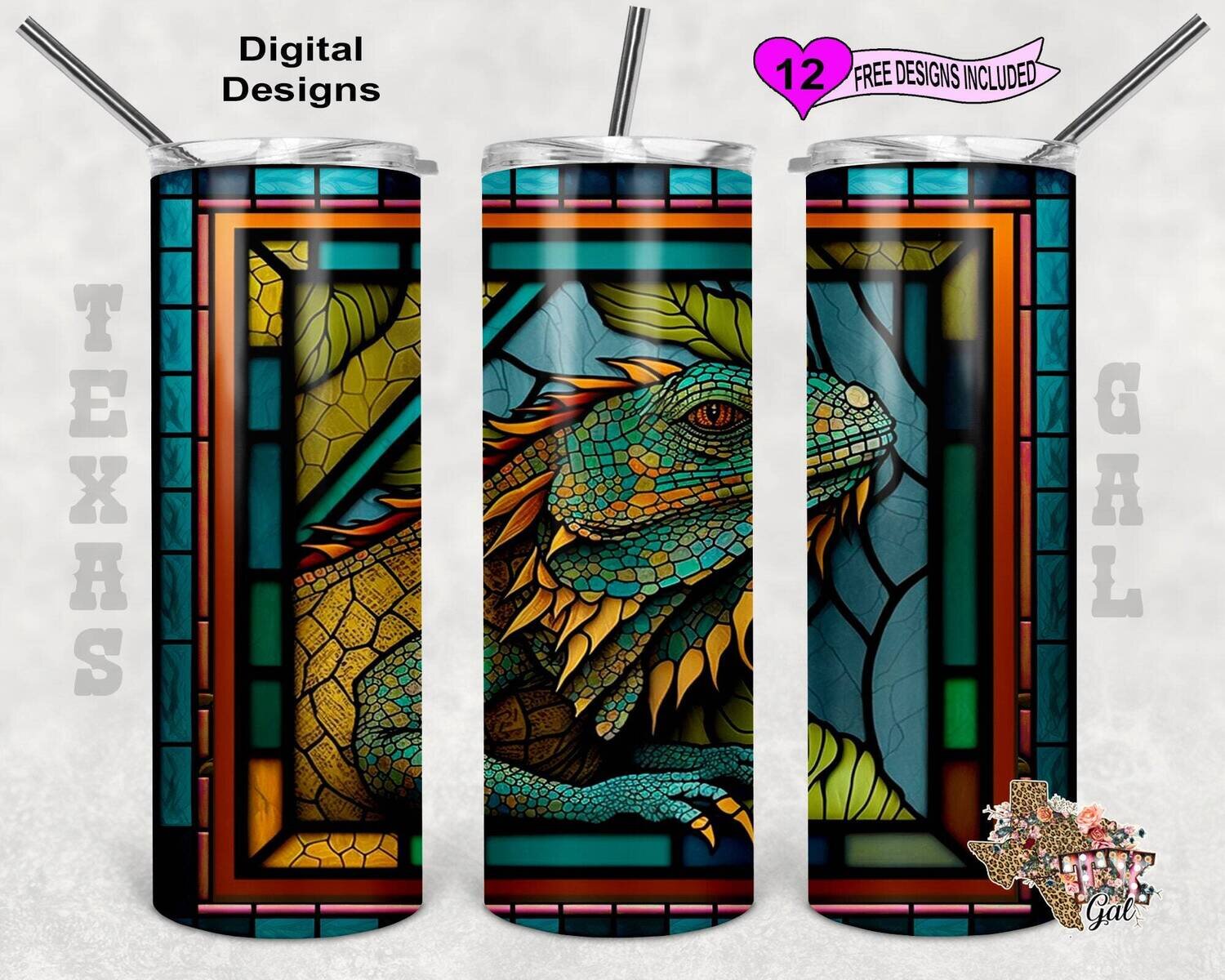 Stain Glass Tumbler Wrap, Bearded Dragon Sublimation Design, 20oz Sublimation Tumbler Wrap, Digital Download