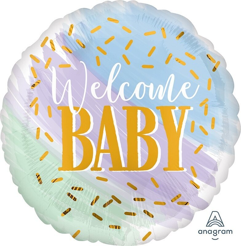 18" Foil  Balloon Tabletop Baby Centerpiece, Foil Balloon Choices: Welcome Baby, Watercolor