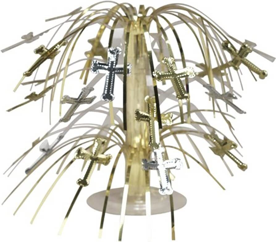 Mini Cascade Cross Centerpiece, Color Options: Gold and Silver