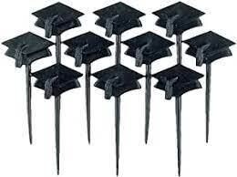 Graduation Cake Pick Decorations, Options: Black Grad Cap Picks (10 Pcs. 2.4")