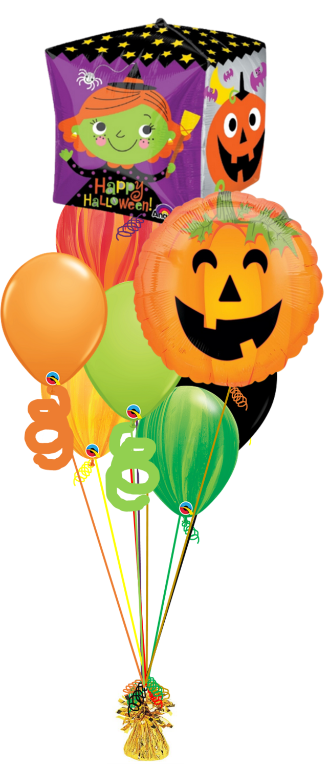 Halloween Sizzler Bouquet - Click for more options, Foil Balloon Choices: Halloween Characters Cubez (15")