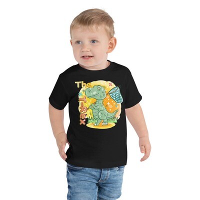 Cute T-Rex Holds a Butterfly Net in the Garden Kids T-Shirt, Toddler Short Sleeve Tee