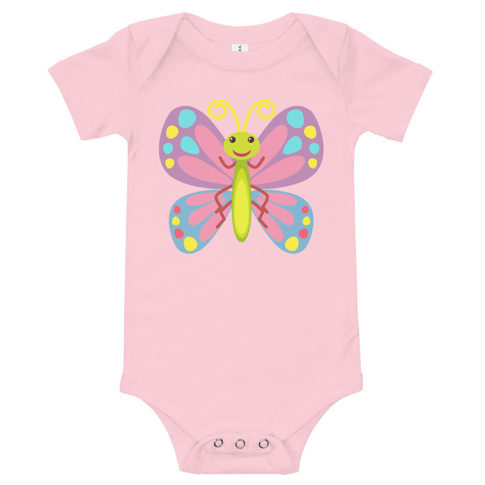 Colorful butterfly with happy face Baby short sleeve bodysuit