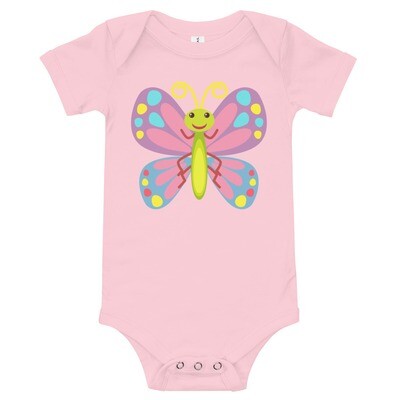 Colorful butterfly with happy face Baby short sleeve bodysuit