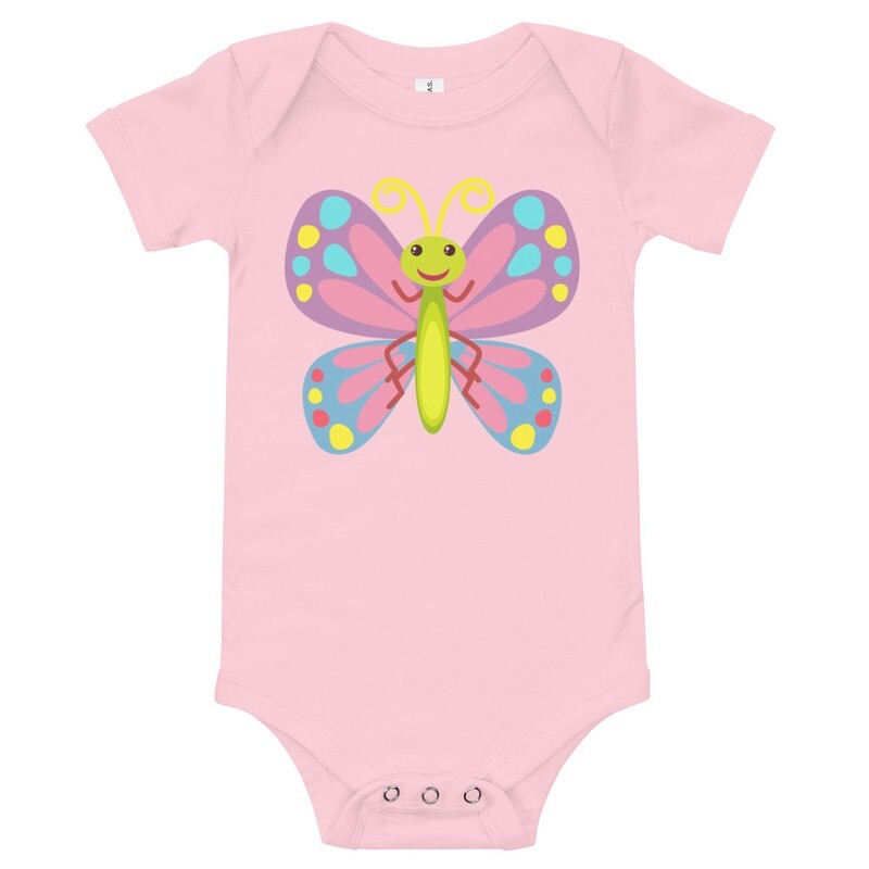Colorful butterfly with happy face Baby short sleeve bodysuit